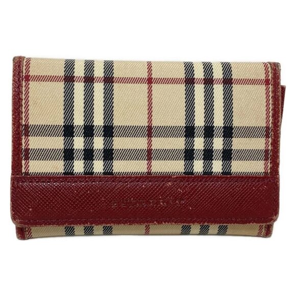 Auth Burberry - Cream Dark Brown Multi Nylon Leather Business Card Holder - Picture 1 of 9